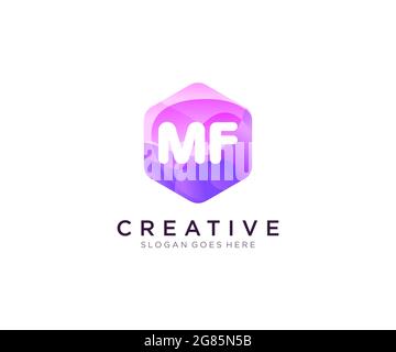 Logo MF initial avec modèle coloré de logo Hexagon Modern Business Alphabet Illustration de Vecteur