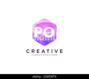 Po logo initial avec modèle coloré de logo Hexagon Modern Business Alphabet Illustration de Vecteur