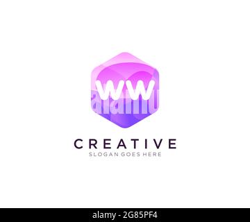 Logo initial WW avec modèle coloré de logo Hexagon Modern Business Alphabet Illustration de Vecteur