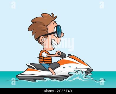 Illustration d'un homme conduisant un jet ski dans la mer Illustration de Vecteur