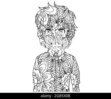 Sad Anime coloriage page Floral Mandala, sans couture motif pour les imprimés, les dessins et les livres de coloriage. Illustration de Vecteur