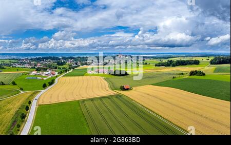 Champs et prairies près d'Andechs, Pfaffenwinkel, vue aérienne, haute-Bavière, Bavière, Allemagne, Europe Banque D'Images