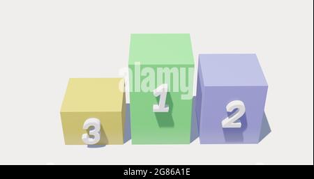 Piédestal d'attribution de différentes couleurs sur fond blanc. rendu 3d Banque D'Images