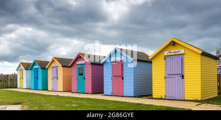 La plage colorée se défait sur la côte de Northumberland, Angleterre, Royaume-Uni. Banque D'Images