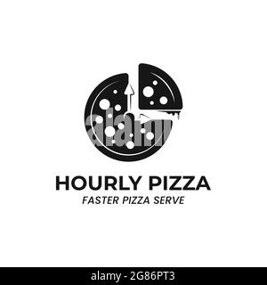 Design simple et moderne, pizza avec illustration de l'horloge murale, parfait pour le logo de restauration rapide restaurant Illustration de Vecteur