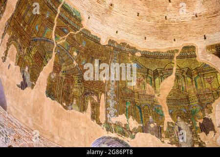 Les restes du 4ème cen. Byzantine, panneau de mosaïque, dans le dôme de la Rotonde de Galerius sur la rue Egnatia dans le centre de Thessalonique, Macédoine Banque D'Images