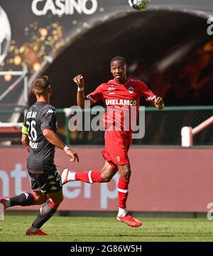 Michel-Ange Balikwisha d'Anvers photographié en action lors d'un match de football amical entre le Royal belge Anvers FC et le Français COMME Monaco, samedi 17 J. Banque D'Images