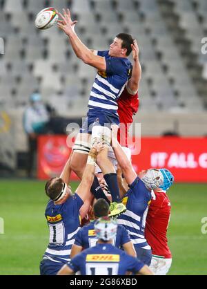 JD Schickerling des DHL Stormers en file d'attente lors du match de la série Lions de Castle Lager au stade du Cap, au Cap, en Afrique du Sud. Date de la photo: Samedi 17 juillet 2021. Banque D'Images