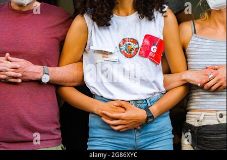 Berlin, Allemagne. 17 juillet 2021. Le travailleur de gorilles a fait une démonstration pour de meilleures conditions de travail à Berlin le 17.07.21. Les travailleurs protestent, en raison des mauvaises conditions de travail et des mauvais matériaux. Crédit : Tim Eckert/Alay Live News Banque D'Images