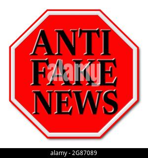 PANNEAU ANTI-FAKE NEWS isolé sur fond blanc Banque D'Images