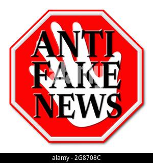 PANNEAU ANTI-FAKE NEWS isolé sur fond blanc Banque D'Images