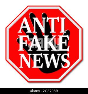 PANNEAU ANTI-FAKE NEWS isolé sur fond blanc Banque D'Images