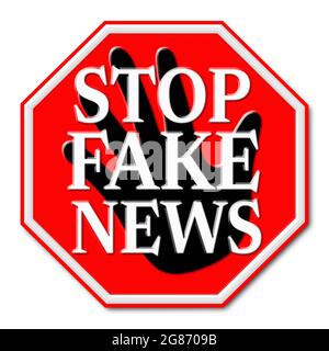 ARRÊTER LES FAUSSES INFORMATIONS en isolant sur fond blanc Banque D'Images