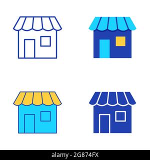 Ensemble de petites icônes de magasin à lignes et plates. Symbole du marché ou du magasin. Illustration vectorielle. Illustration de Vecteur