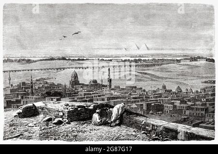 Le saut du Mamluk dans la Citadelle du Caire, Egypte, Afrique du Nord. Ancienne illustration gravée du XIXe siècle d'El Mundo Ilustrado 1880 Banque D'Images