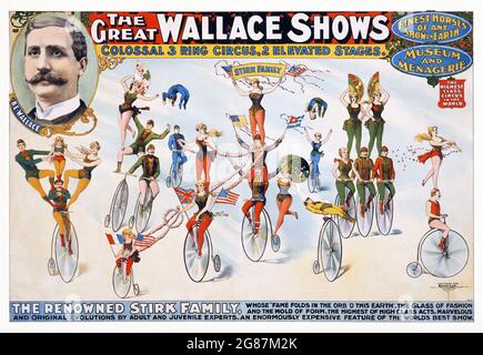 Publicité vintage. Affiche classique / annonce. The Great Wallace présente une affiche de cirque avec « la célèbre famille Stirk ». 1903. Banque D'Images