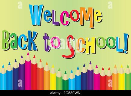 Bienvenue crayons de couleur pour la rentrée crayons de couleur crayons de bordure alignés graphiques Illustration de Vecteur