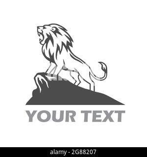 Logo Lion Roaring sur Mountain Hill Illustration de Vecteur