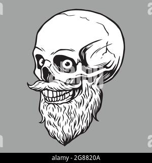 Modèle de logo Vector Illustration de la taille basse avec moustache à motif têtes de mort Illustration de Vecteur