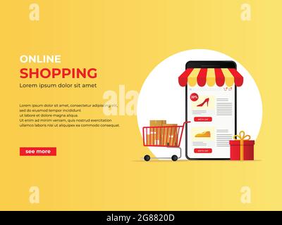 Marketing numérique, magasin, bannière de concept d'achat d'e-commerce, illustration d'achat en ligne de téléphone mobile Illustration de Vecteur