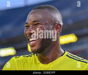 Nashville, Tennessee, États-Unis. 17 juillet 2021. Milieu de terrain de Nashville, Brian Anunga (27), lors du match MLS entre le Chicago Fire et le Nashville SC au Nissan Stadium de Nashville, TN. Kevin Langley/CSM/Alamy Live News Banque D'Images