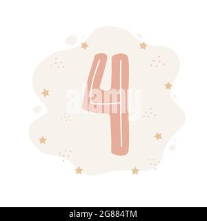 Numéro quatre en style boho. Un élément mignon pour un modèle de carte d'anniversaire. Illustration vectorielle scandinave Illustration de Vecteur