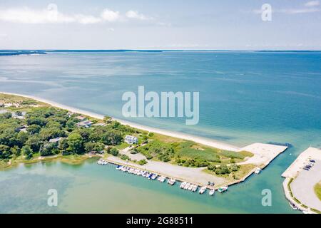 Vue aérienne de la Lion Head Beach Association, East Hampton, NY Banque D'Images