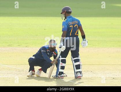 Colombo, Sri Lanka. 18 juillet 2021. Le K.pandya de l'Inde lors du premier match international de cricket d'une journée (ODI) entre le Sri Lanka et l'Inde au stade R.Premadasa à Colombo le 18 juillet 2021. (Credit image: © Pradeep Dambarage/ZUMA Press Wire) Banque D'Images