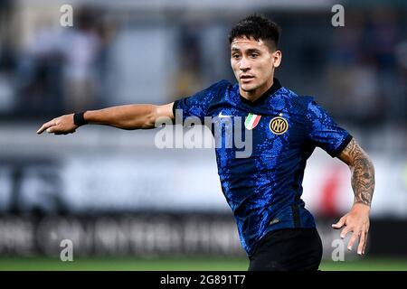 Lugano, Suisse. 17 juillet 2021. Martin Satriano du FC Internazionale gestes lors du match de football amical d'avant-saison entre le FC Lugano et le FC Internazionale. Le FC Internazionale a gagné 4-3 au cours de la période régulière 2-2, contre le FC Lugano pour des pénalités. Credit: Nicolò Campo/Alay Live News Banque D'Images