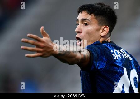 Lugano, Suisse. 17 juillet 2021. Martin Satriano du FC Internazionale réagit lors du match de football amical d'avant-saison entre le FC Lugano et le FC Internazionale. Le FC Internazionale a gagné 4-3 au cours de la période régulière 2-2, contre le FC Lugano pour des pénalités. Credit: Nicolò Campo/Alay Live News Banque D'Images