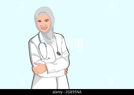 la femme musulmane infirmière, médecin, travailleur en bonne santé, sciencest debout et demi corps portant l'uniforme Banque D'Images