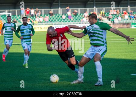 Oswestry, Angleterre 15 juillet 2021. UEFA Europa Conference League Premier tour de qualification entre les New Saints et Glentoran. Banque D'Images