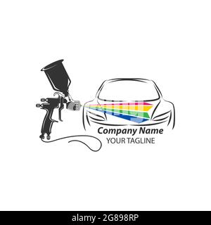 Logo peinture automobile avec pistolet à peinture et concept de véhicule coloré unique.EPS 10 Illustration de Vecteur