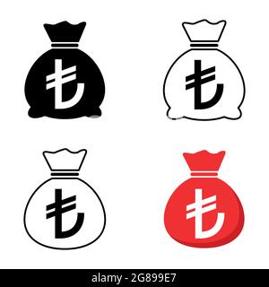 Ensemble d'icône de sac d'argent isolée sur fond blanc. Symbole de banque, graphique de profit, Web signe plat . Illustration de Vecteur