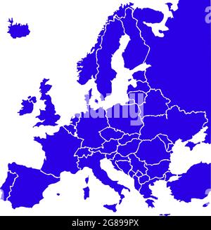 Carte des États européens de couleur bleue. Carte de l'europe politique. Carte d'illustration vectorielle. Illustration de Vecteur