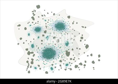 Points de moule isolés sur fond blanc. Champignons poussant sur la nourriture. Colonies de moisissures noires. Taches sur le mur de la maison et humidité dans la salle de bains. Vecteur Illustration de Vecteur