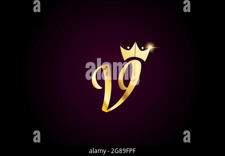 Gold King Crown V créatif manuscrit lettre logo pour la marque et les affaires. Design pour le lettrage et l'identité de l'entreprise avec l'icône dorée te Illustration de Vecteur