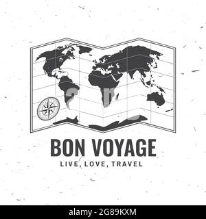 Badge Born voyage, logo. Citations d'inspiration en direct, en amour, en voyage avec silhouette de carte. Illustration vectorielle. Motivation pour la typographie des affiches de voyage. Illustration de Vecteur