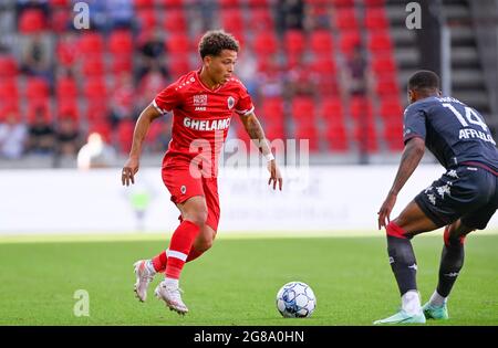 Manuel Benson d'Anvers photographié en action lors d'un match de football amical entre le FC belge Royal d'Anvers et le français COMME Monaco, samedi 17 juillet 2021 Banque D'Images