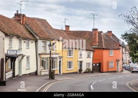 Dunmow, Thaxted, Essex, Royaume-Uni - septembre 2019, Great Dunmow est une ancienne ville marchande du nord-ouest de l'Essex. Vieille rue traditionnelle anglaise avec deux étages Banque D'Images