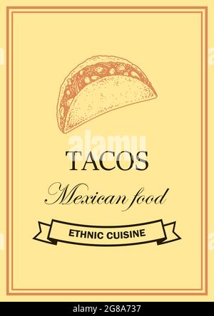 Motif tacos dessiné à la main, isolé sur fond blanc. Illustration vectorielle dans le style d'esquisse Illustration de Vecteur