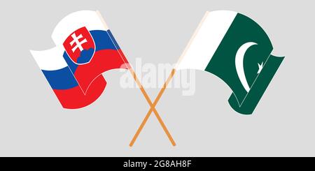 Drapeaux croisés et agités du Pakistan et de la Slovaquie. Illustration vectorielle Illustration de Vecteur