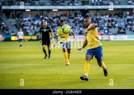 Aarhus, Danemark. 18 juillet 2021. Kevin Mensah (14) de Broendby SI on le voit pendant le match 3F Superliga entre Aarhus GF et Broendby IF au parc Ceres à Aarhus. (Crédit photo : Gonzales photo/Alamy Live News Banque D'Images