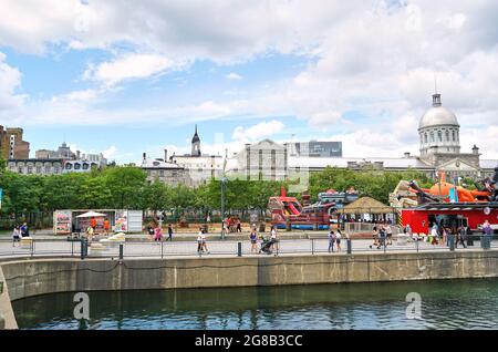 Canada, Montréal - le 11 juillet 2021 : vue panoramique du Vieux-Port de Montréal. Le Vieux-Port est un lieu historique, situé entre le Vieux-Montréal et la rue Lawrenc Banque D'Images