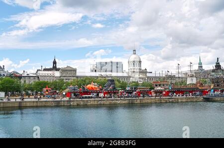 Canada, Montréal - le 11 juillet 2021 : vue panoramique du Vieux-Port de Montréal. Le Vieux-Port est un lieu historique, situé entre le Vieux-Montréal et la rue Lawrenc Banque D'Images