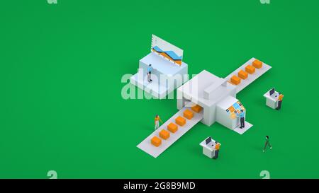 Graphiques 3D. Point de livraison des commandes, tri des colis. Système de tri des colis au bureau de poste. Commandes en ligne Banque D'Images