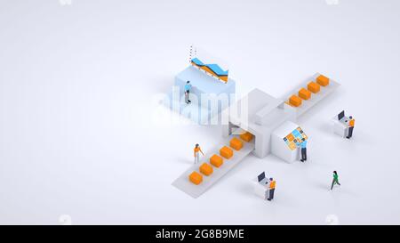 Point de livraison des commandes, graphiques 3d. Modèles 3D. Tri en ligne des commandes et des colis. Achats en ligne. Système de livraison Banque D'Images