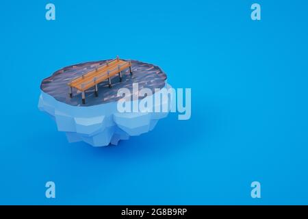Modèle 3D d'un petit pont au-dessus de l'eau. Pont sur fond coloré. Objets 3D pour les graphiques informatiques. Pont isolé sur fond bleu Banque D'Images