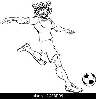 Joueur de football soccer tigre Mascotte Sports Animaux Illustration de Vecteur