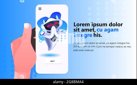 mignon robot cyborg sur l'écran de smartphone moderne caractère robotique intelligence artificielle concept de technologie Illustration de Vecteur